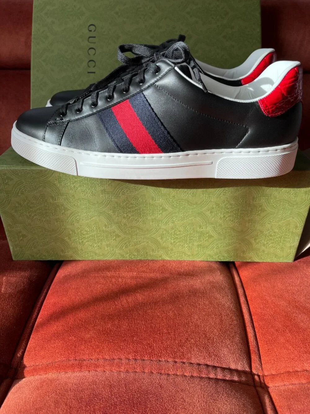 New Gucci Ace web-trim Leather Sneakers Men's Size US11.5 / UK11